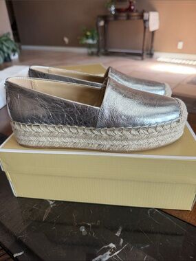 Michael Kors Metallic Espadrille Platform Slip-Ons - Silver